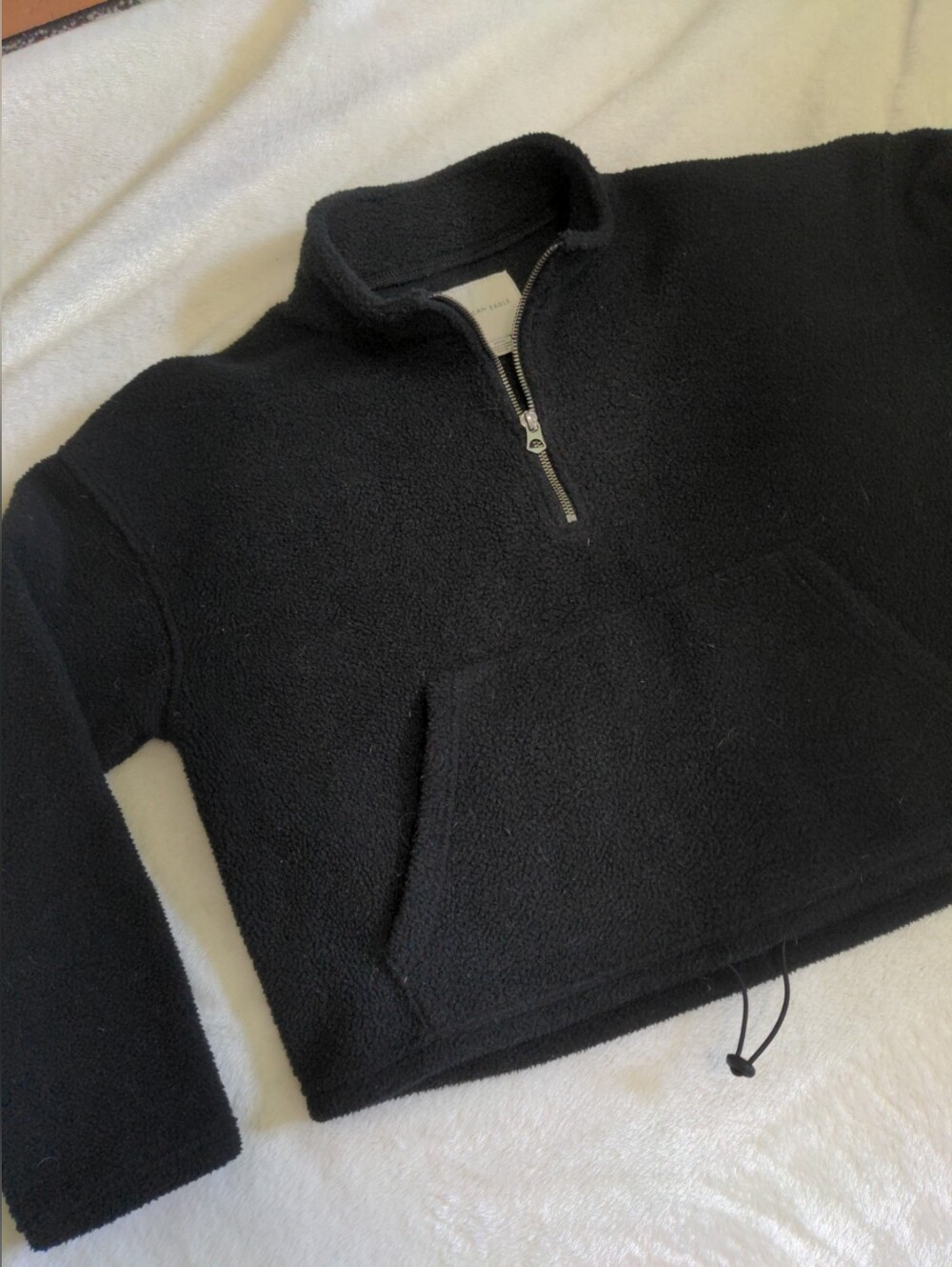 American Eagle Women's Small Black Crop Fleece Pullover Half Zip Cozy Winter